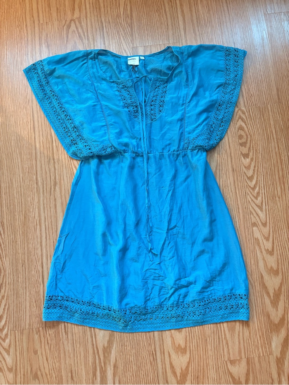 HD in Paris Teal Blue Crochet-Trim Swimsuit cover-up
